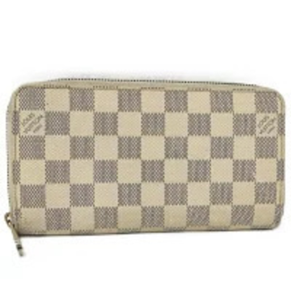 LOUIS VUITTON Round Zipper Long Wallet Zippy Damier Azur White